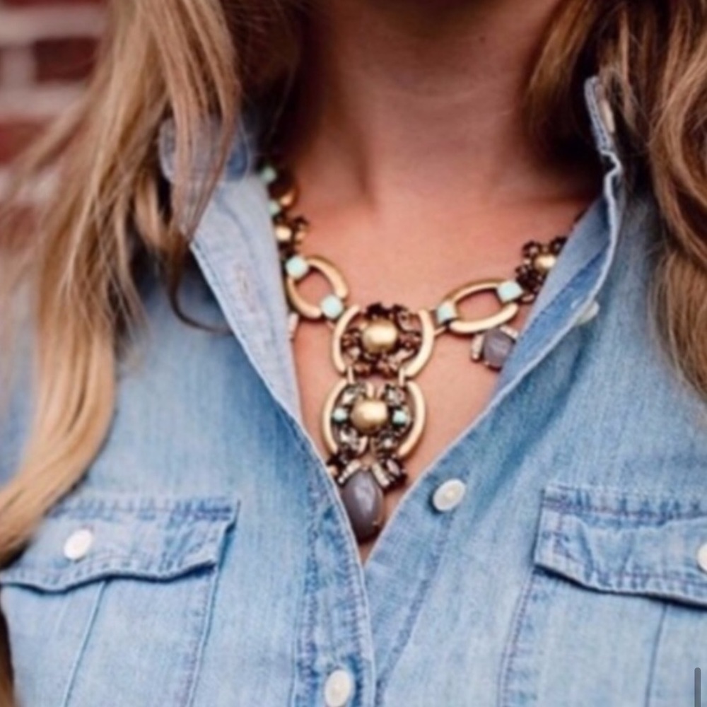 Stella & Dot | Mint/Cognac/Gray Gold Livvy NEW Statement Necklace - Picture 2 of 16